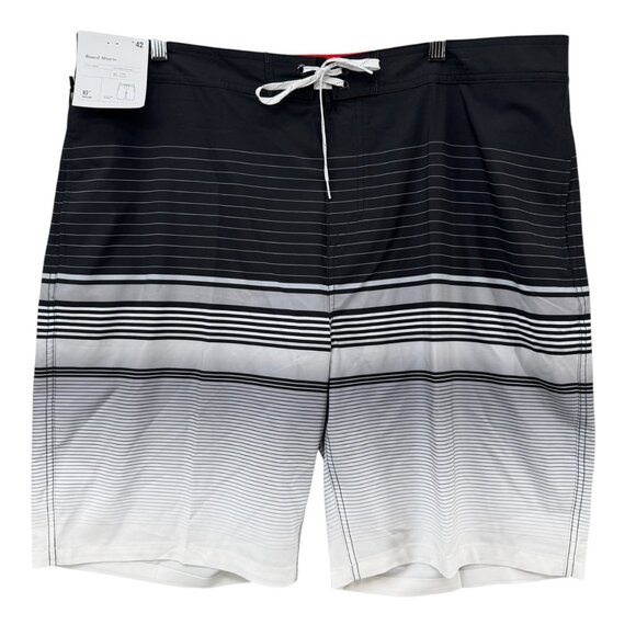 Goodfellow Board Shorts Mens Black Grey Swimsuit 4 Way Stretch 10" Size 42 - Picture 1 of 12